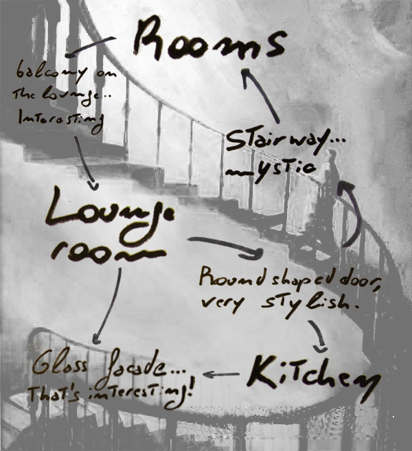 Few elements transform the initial concept into a organitional paradigm: style is given by round shapes in furniture, doors and details; the interest is generated by the glass facade and the doubled height of the lounge room which is the heart of the project; eventually the mysticism in induced by the stairway with a zenithal light above it