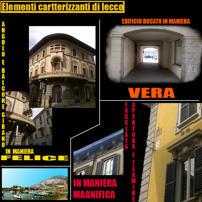 Elementi giÃ  presenti nella cittÃ  di lecco che sono stati trasformati in maniera magnifica, vera, e felice e che quindi potranno essere presi come spunto per raggiungere gli obbiettivi del mio progetto rendendolo fortemente connesso con il contesto lecchese